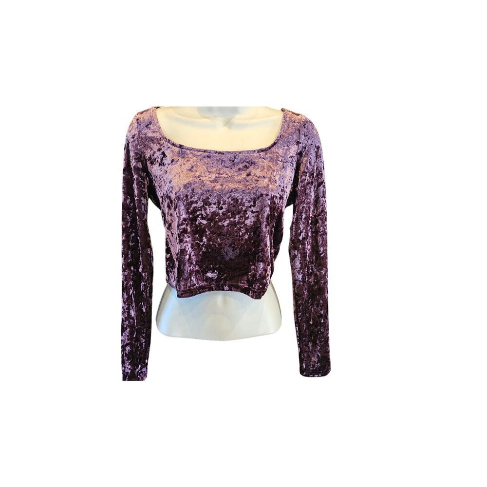 NWT Abound Medium velour crushed velvet purple crop top long sleeve festival